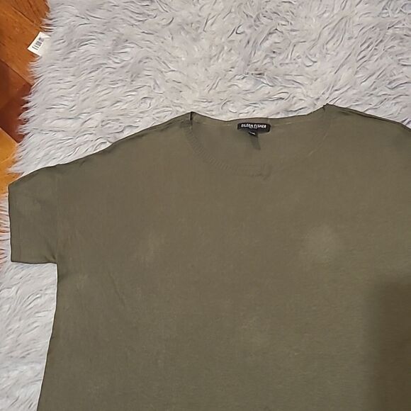 Eileen fisher womens silk, organic linen army‎ green flowy tshirt size pm - Picture 2 of 6